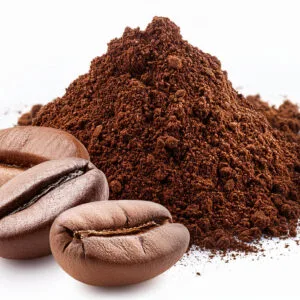 coffee powder ground coffee beans coffee beans isolated white background scaled
